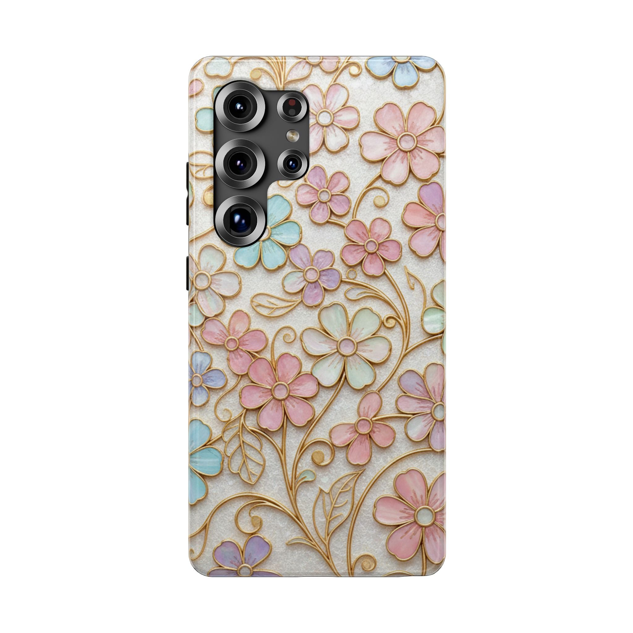 Samsung Galaxy case Impact-Resistant phone cover 25, 26 - flower gold stem design