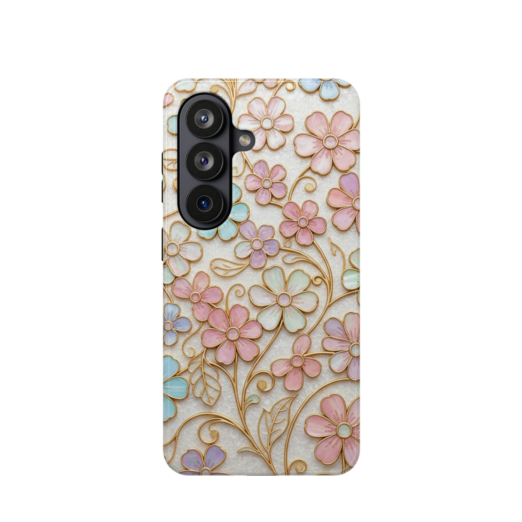 Samsung Galaxy case Impact-Resistant phone cover 25, 26 - flower gold stem design