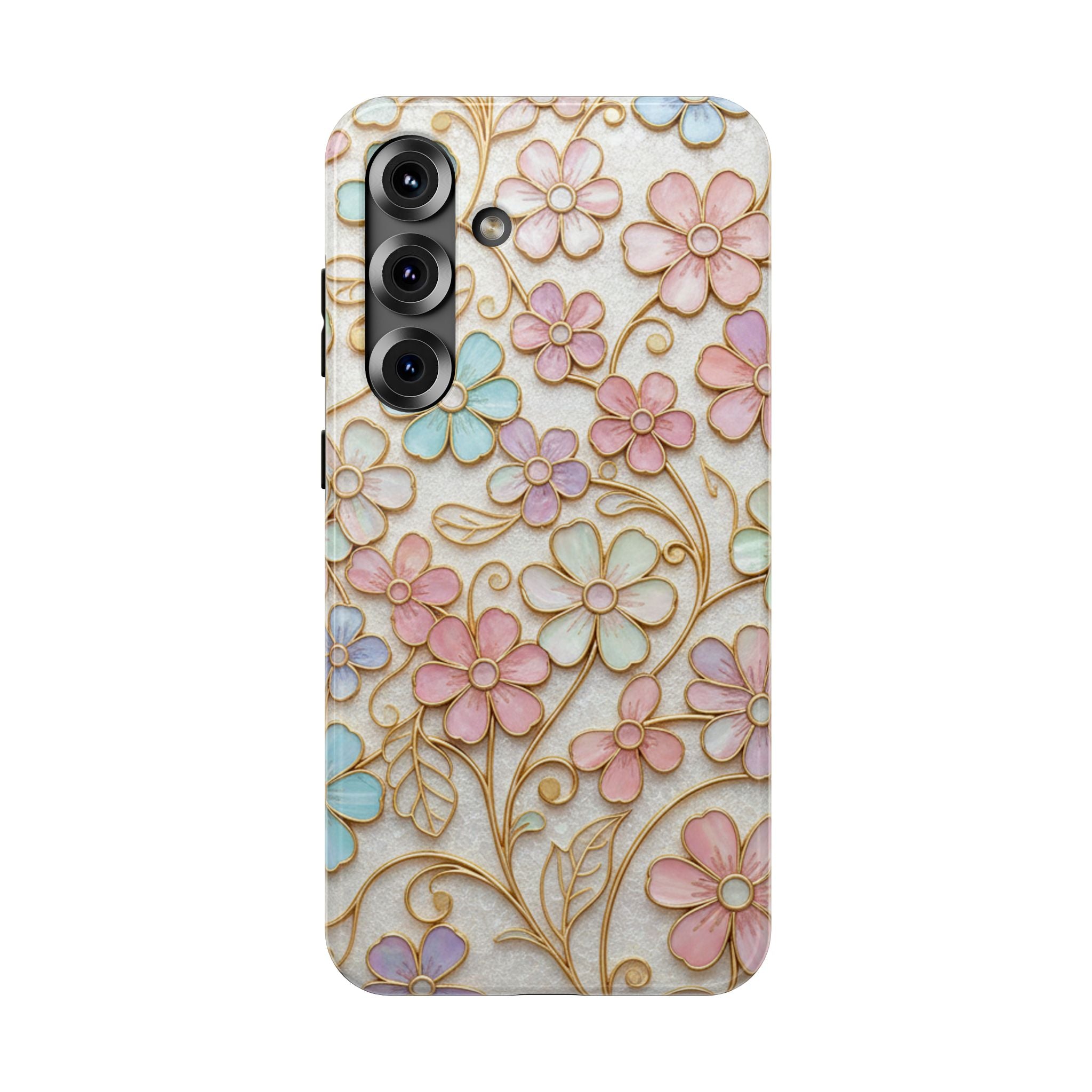 Samsung Galaxy case Impact-Resistant phone cover 25, 26 - flower gold stem design