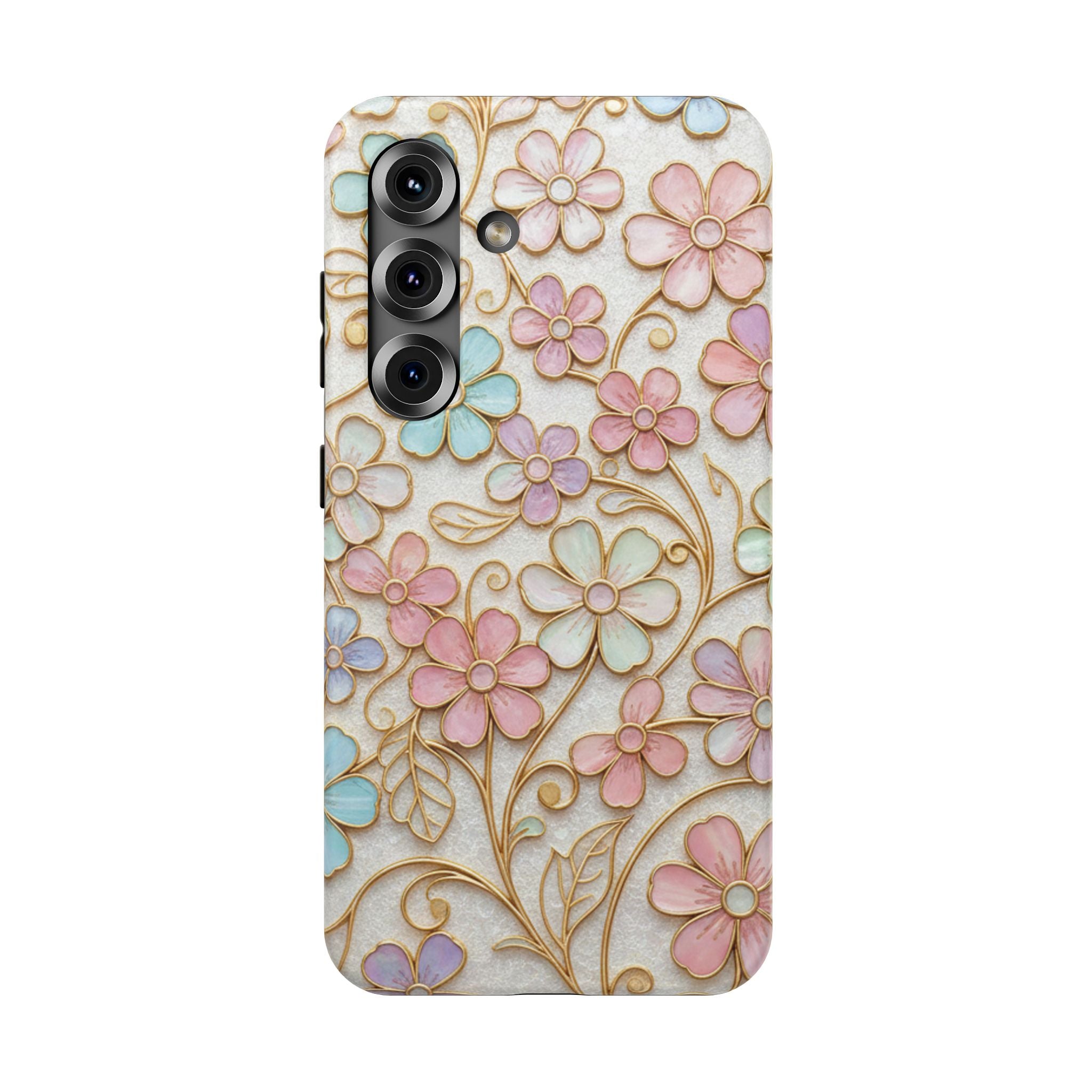 Samsung Galaxy case Impact-Resistant phone cover 25, 26 - flower gold stem design