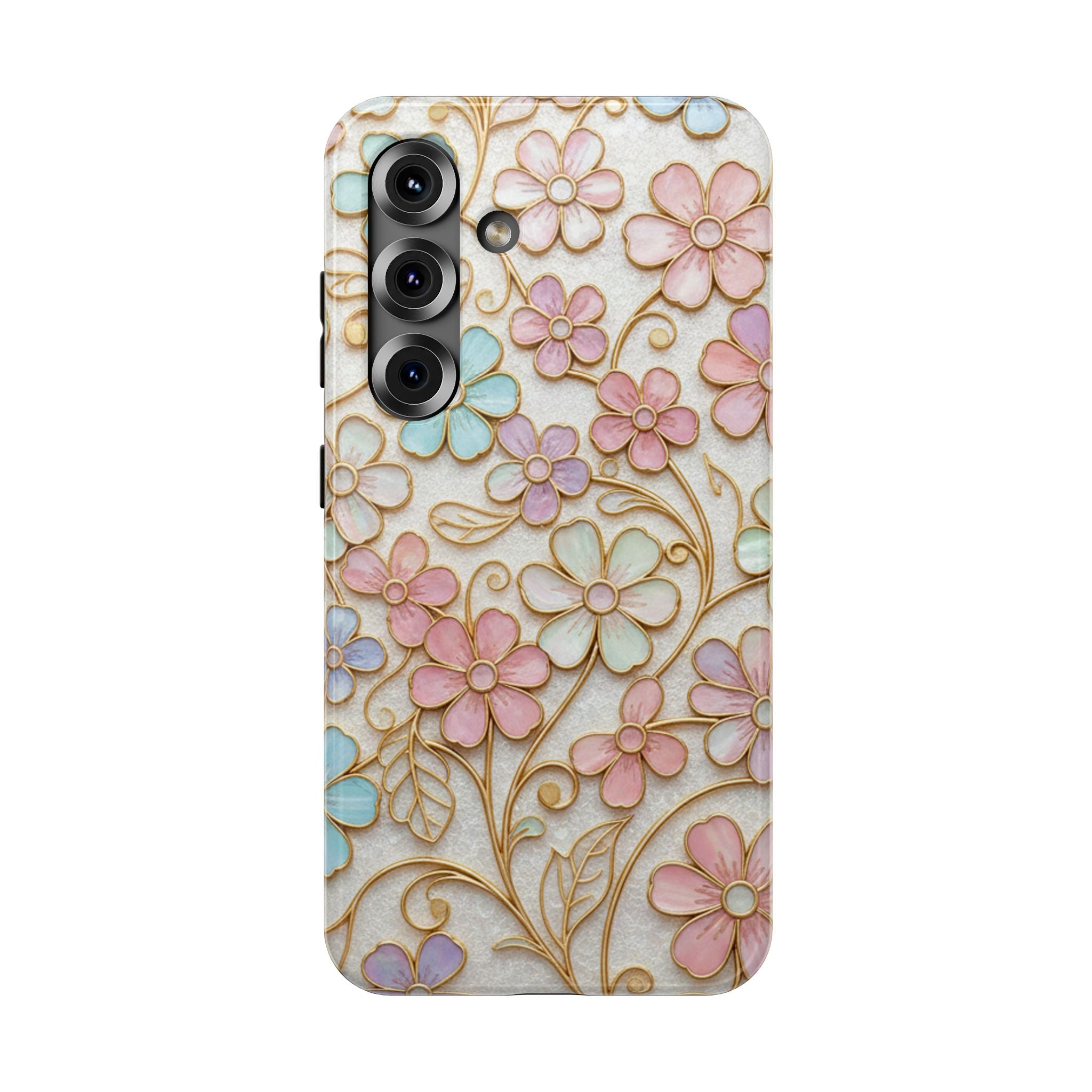 Samsung Galaxy case Impact-Resistant phone cover 25, 26 - flower gold stem design