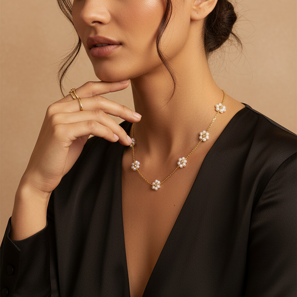 Floral Pearl Pendant Necklace