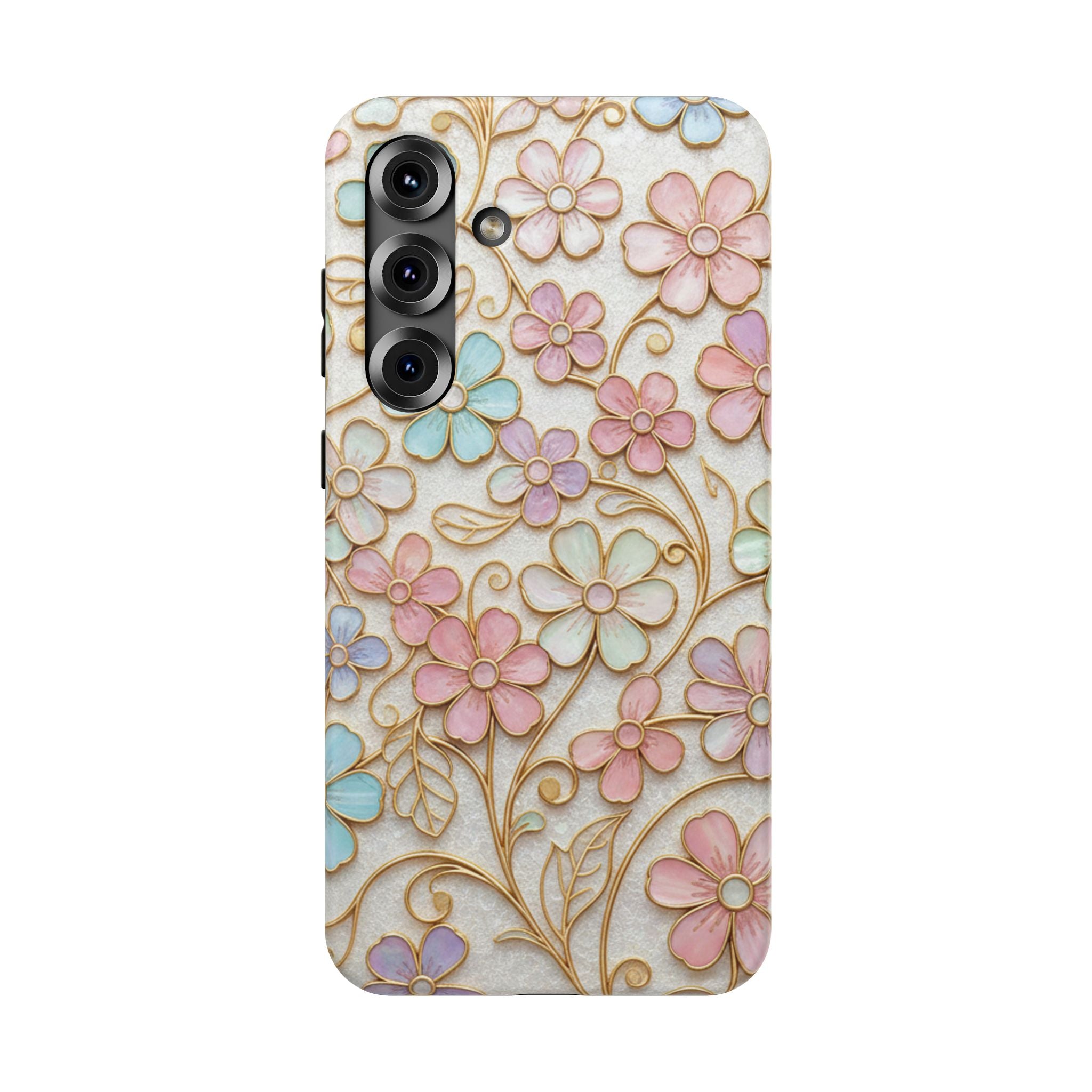 Samsung Galaxy case Impact-Resistant phone cover 25, 26 - flower gold stem design