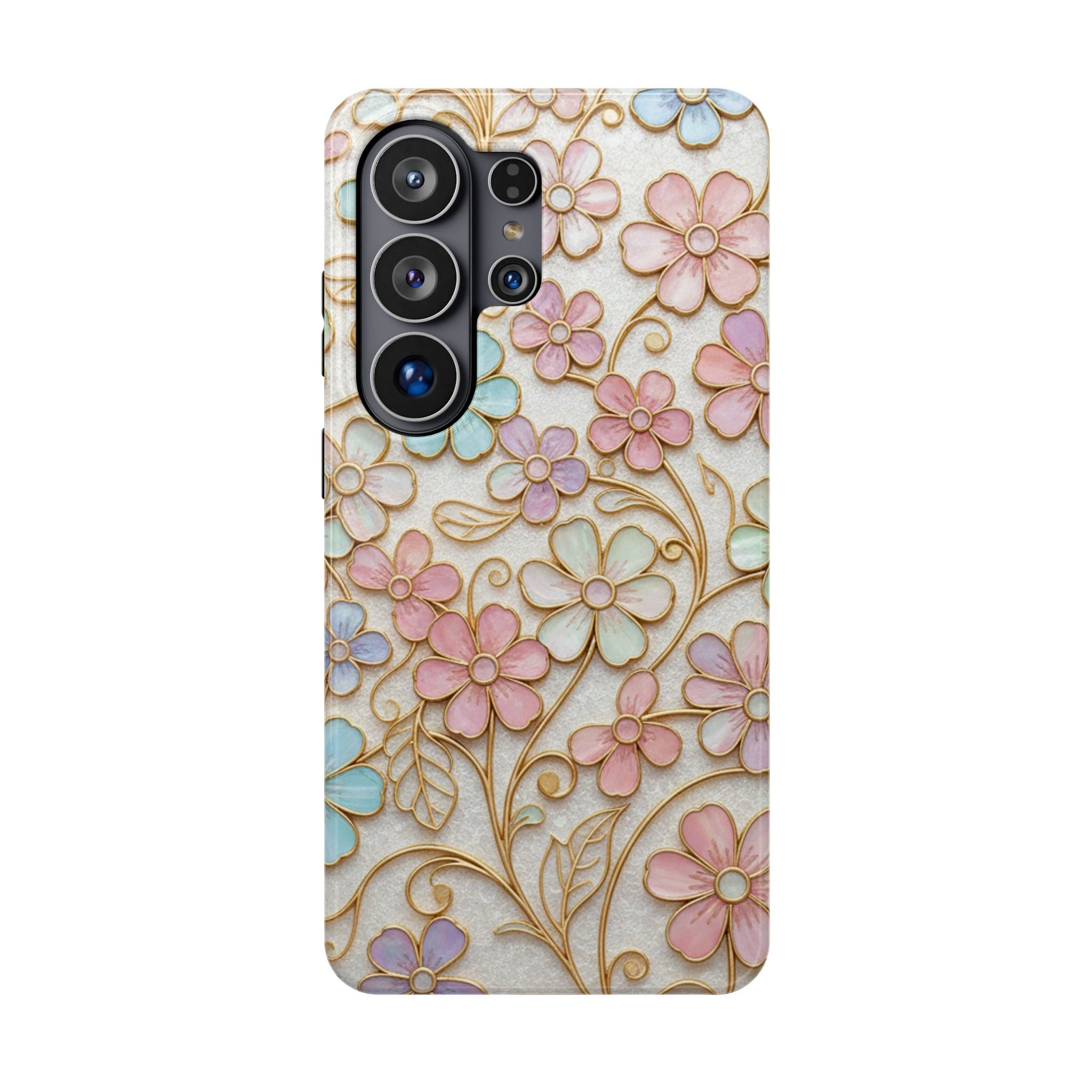 Samsung Galaxy case Impact-Resistant phone cover 25, 26 - flower gold stem design