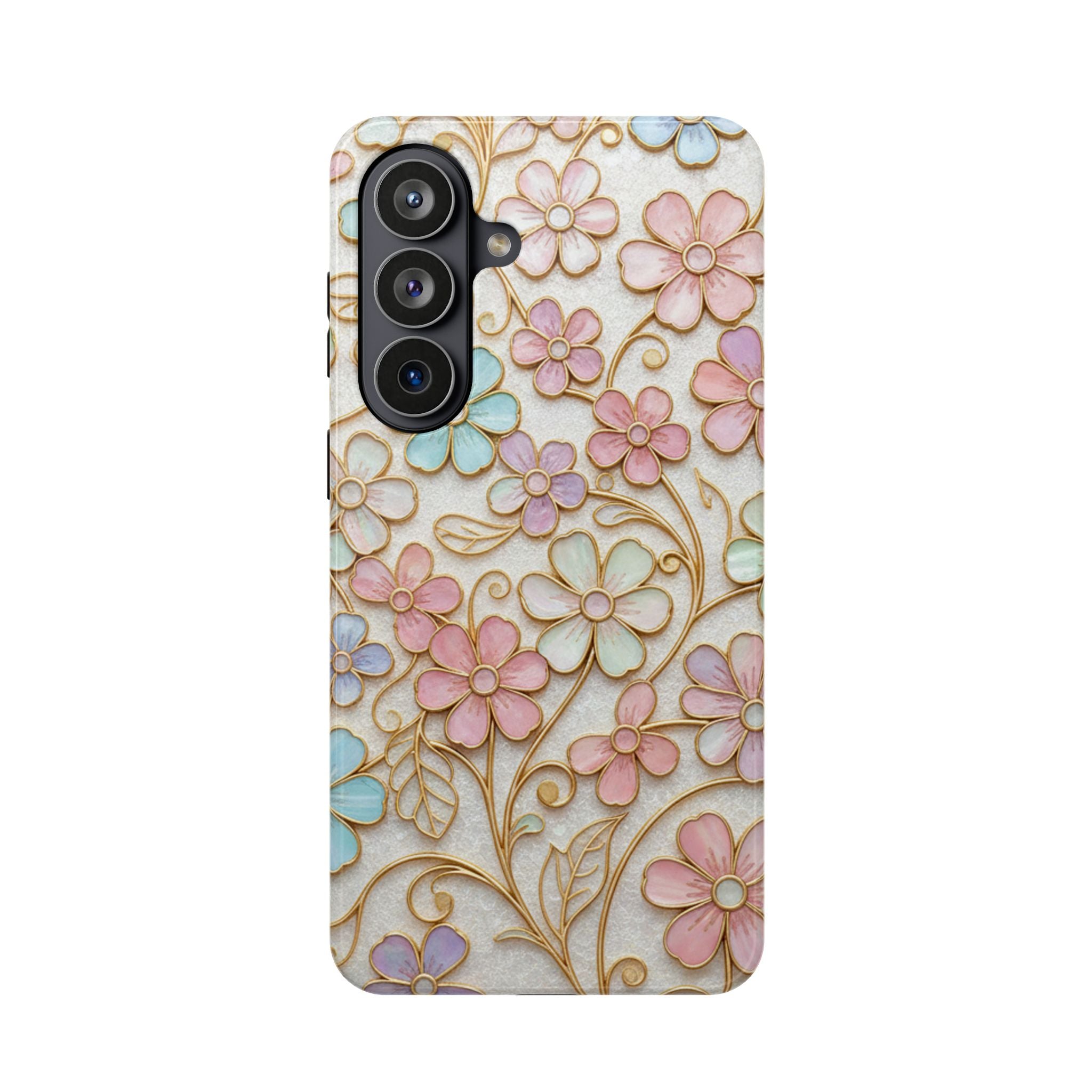 Samsung Galaxy case Impact-Resistant phone cover 25, 26 - flower gold stem design