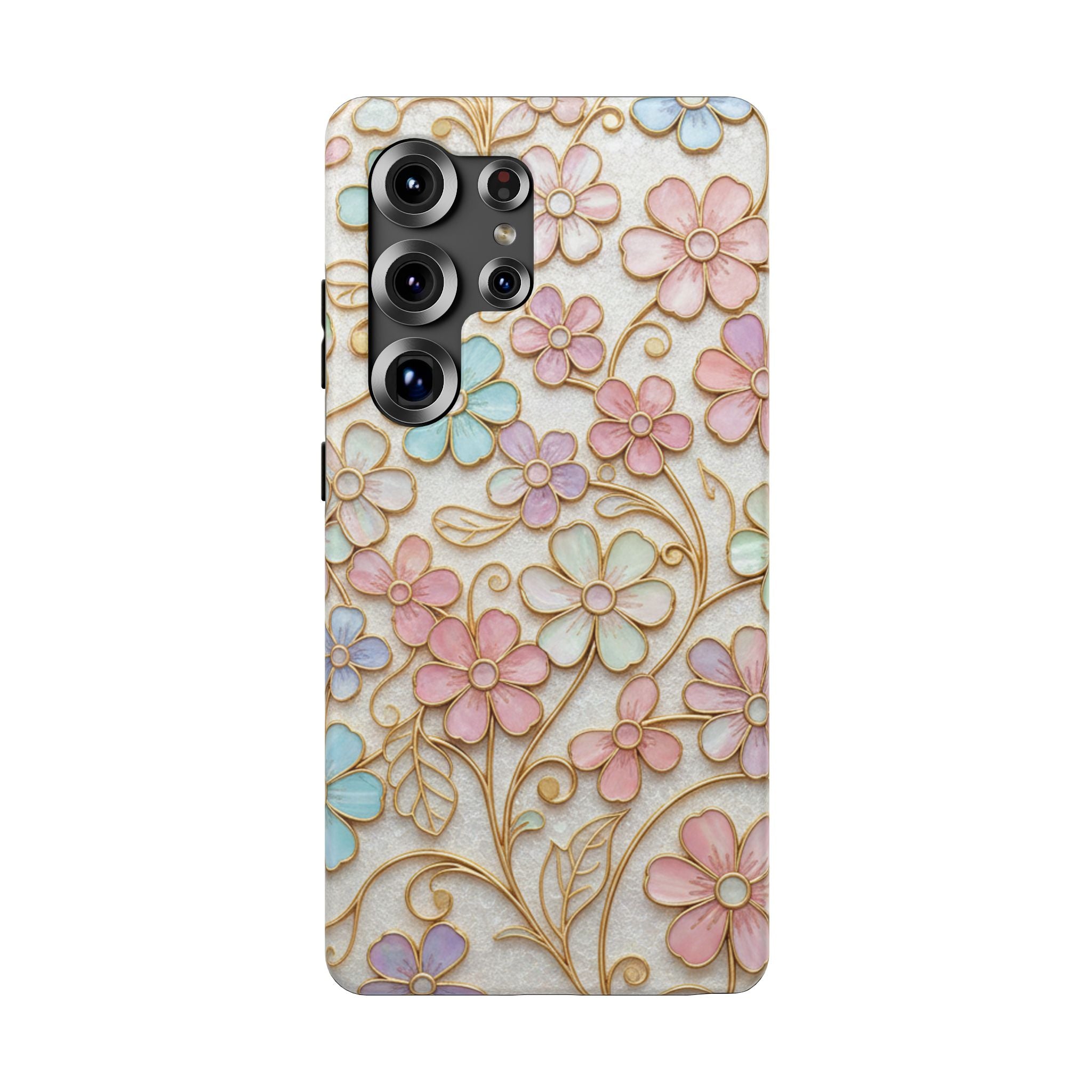 Samsung Galaxy case Impact-Resistant phone cover 25, 26 - flower gold stem design