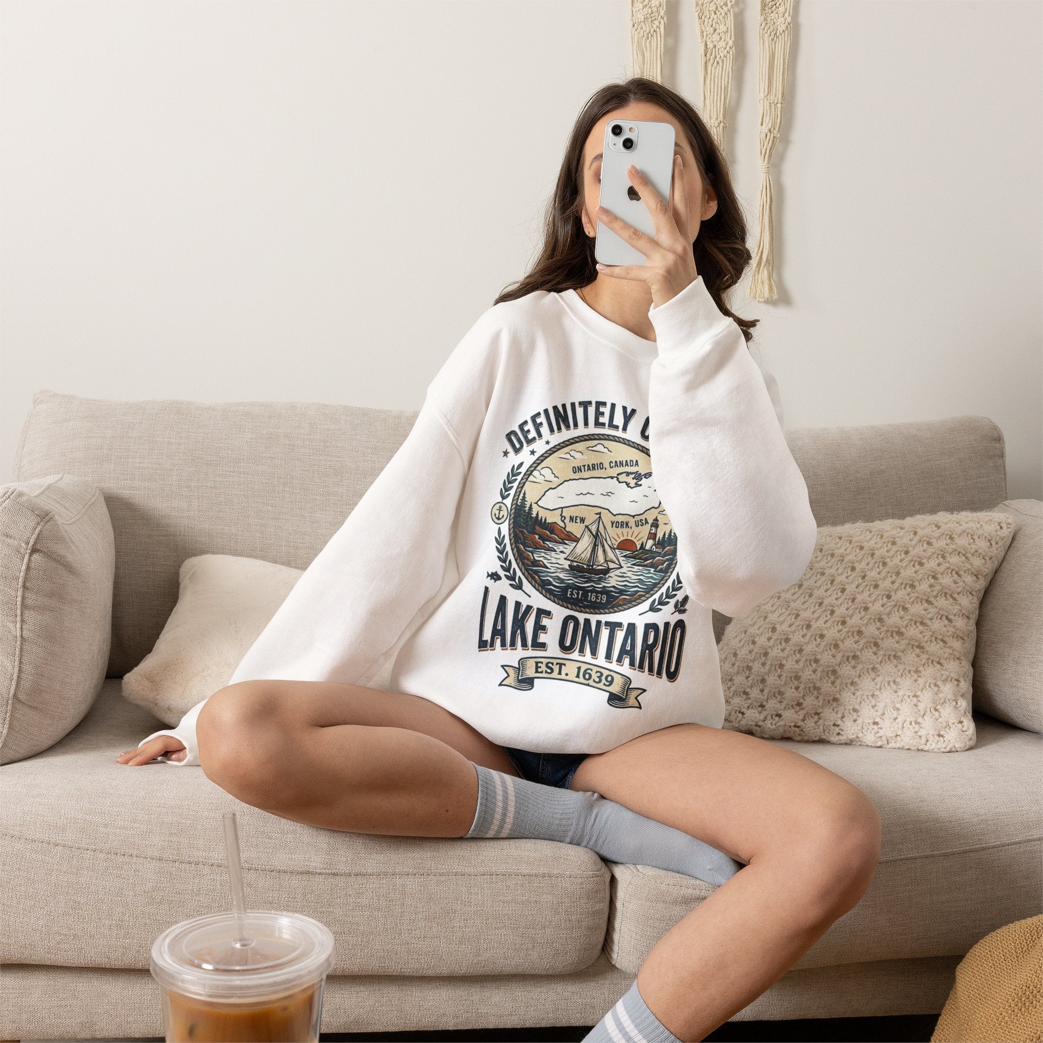Lake Ontario Sweatshirt for Girls, Cute Ontario Crewneck, Canadian Girl Sweatshirt, Lake Lover Gift, Canada Pullover, Youth Sweatshirt