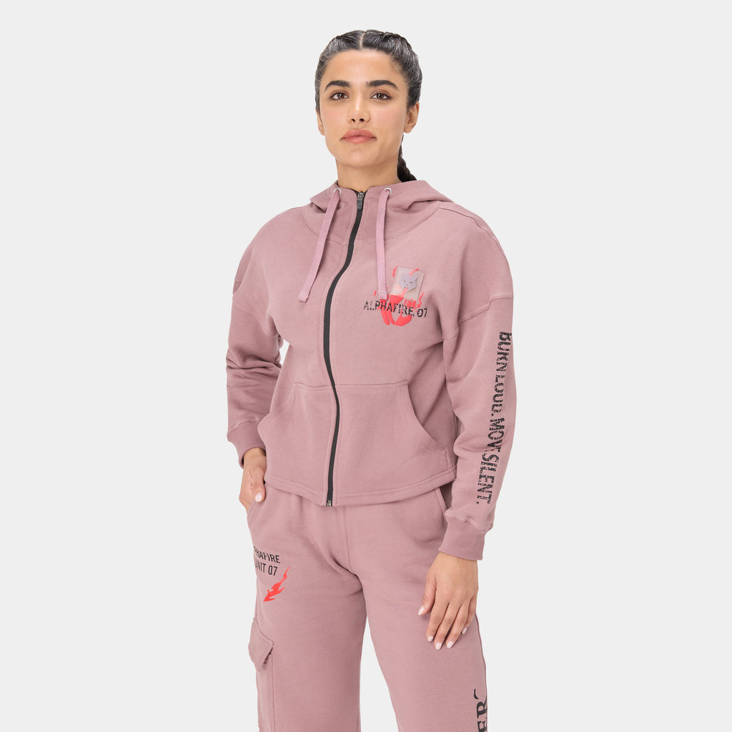 ALPHAFIRE CROP HOODIE — STORM ROSE