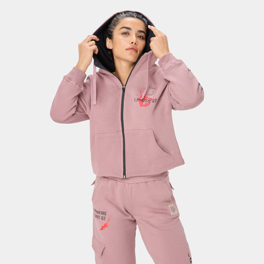 ALPHAFIRE CROP HOODIE — STORM ROSE