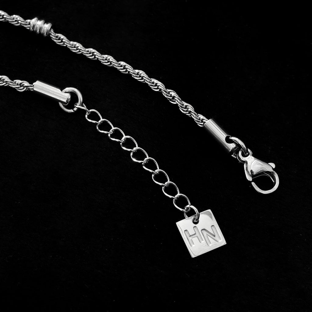 AMIENS: Silver Toned White Gold Beaded Rope Chain Bracelet