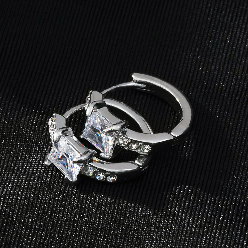ASTORIA White Gold (Silver Toned): Mini Hoop Gold Earrings Embedded with Zirconia Gemstones
