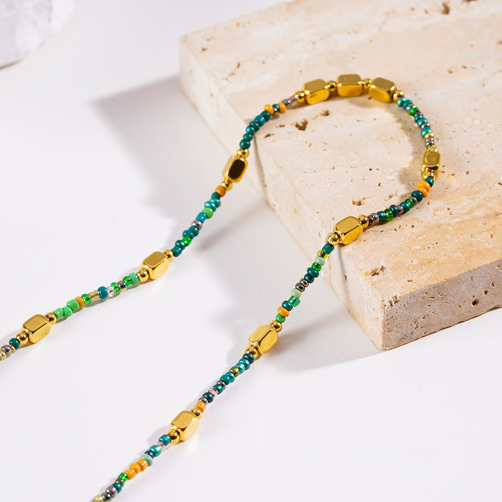 Style AYESHA: Crystal & Gold Beaded Elegant Boho Chain Necklace
