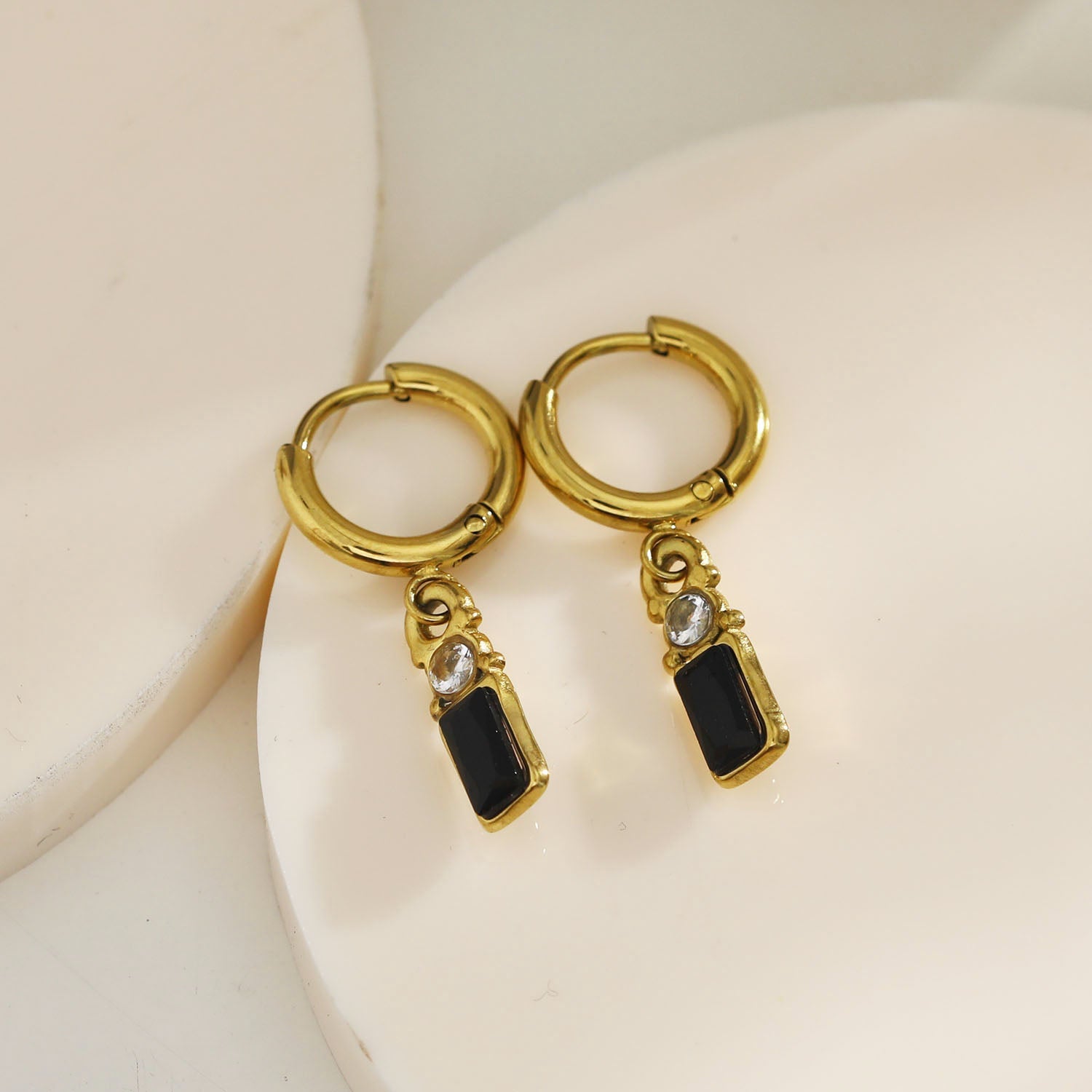DALAL Vintage Inspired Black Crystal & Zirconia Hoop Earrings