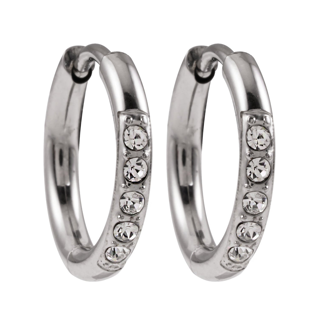 DARCI: Pavé Zirconia Gemstone Embedded Classic Mini Hoop in Silver