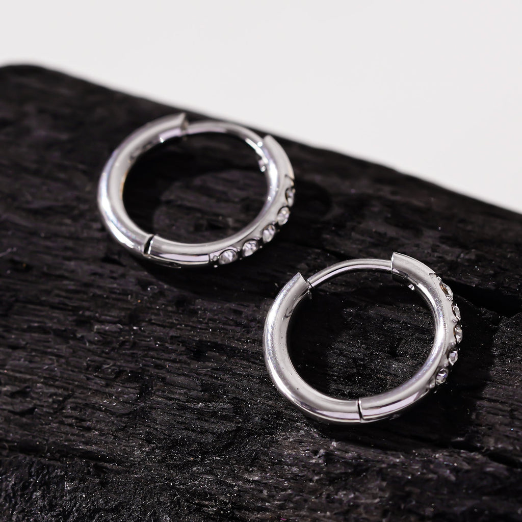 DARCI: Pavé Zirconia Gemstone Embedded Classic Mini Hoop in Silver