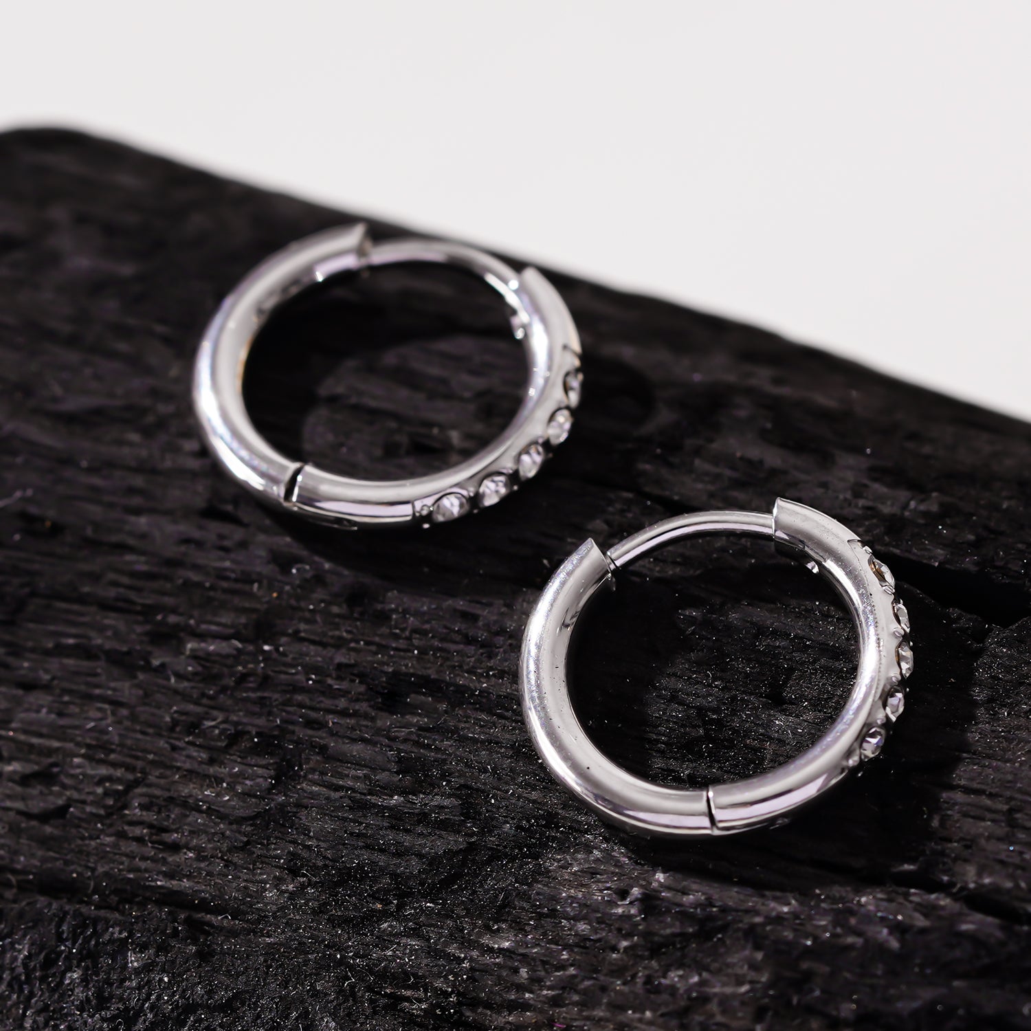DARCI: Pavé Zirconia Gemstone Embedded Classic Mini Hoop in Silver