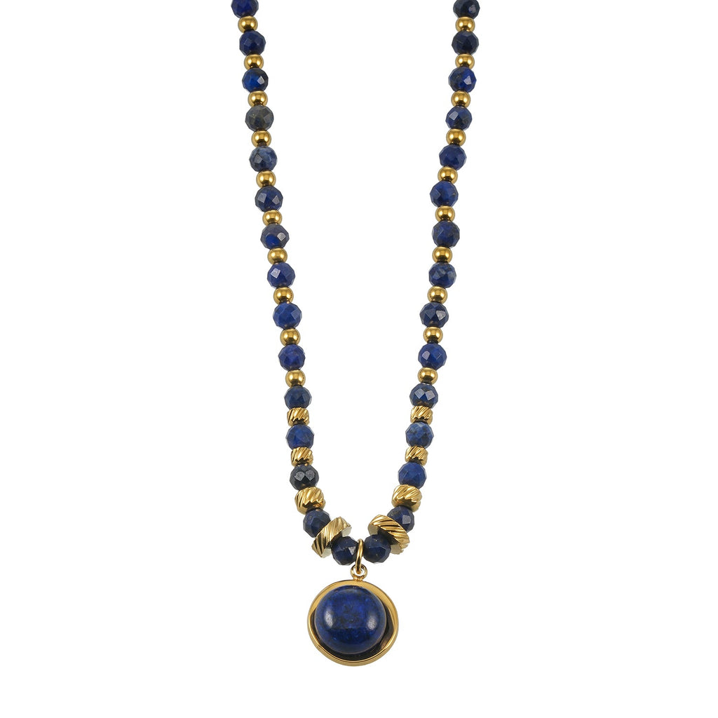 TANISHIA: Natural Lapis Lazuli & Gold Infused Beaded Pendant Necklace