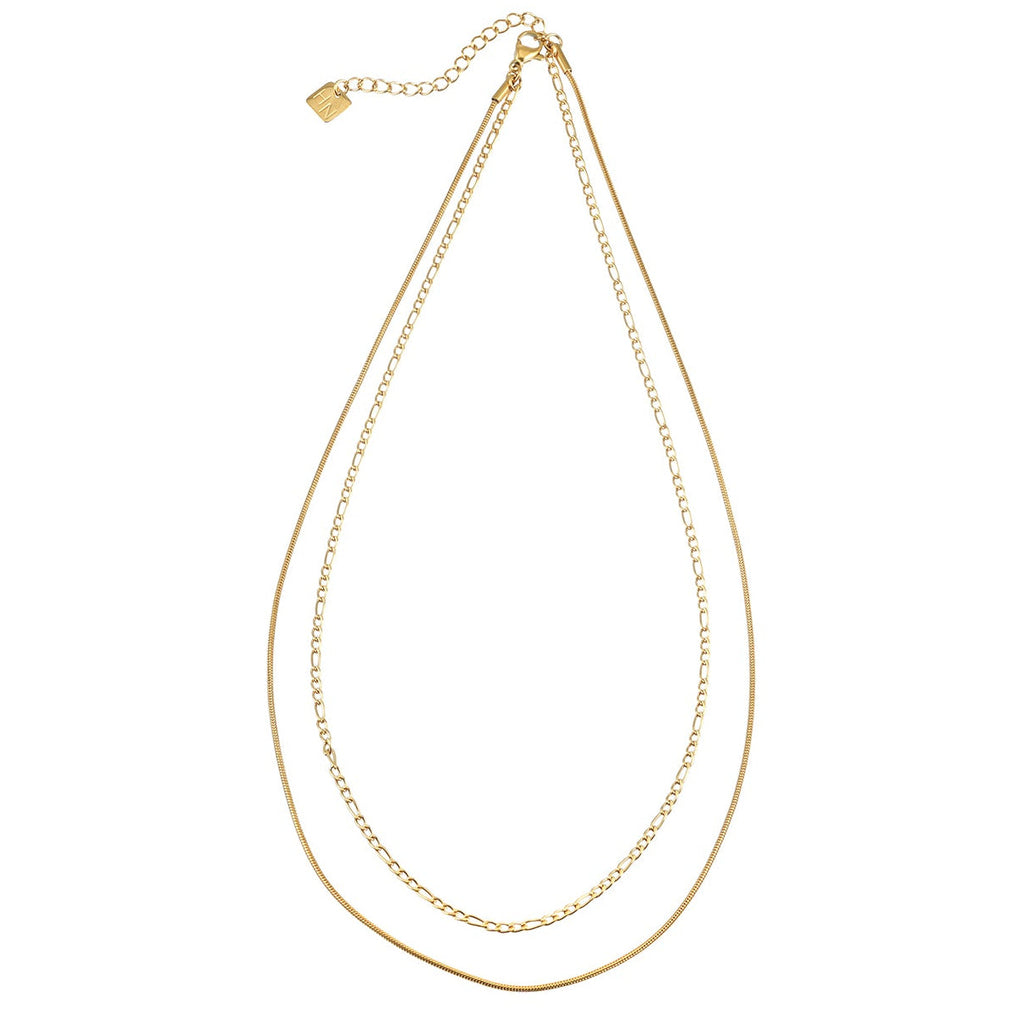 AMARA Gold: Dainty 2-Layered Loop & Snake-Texture Chain Necklace-Layer Gold Chain Necklace