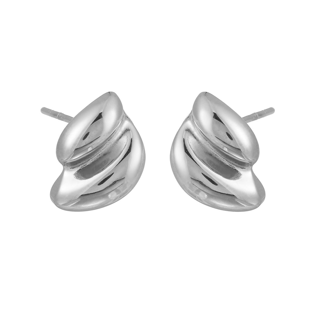ARTEMIS Silver (White Gold): Contemporary Abstract Shaped Stud Earrings