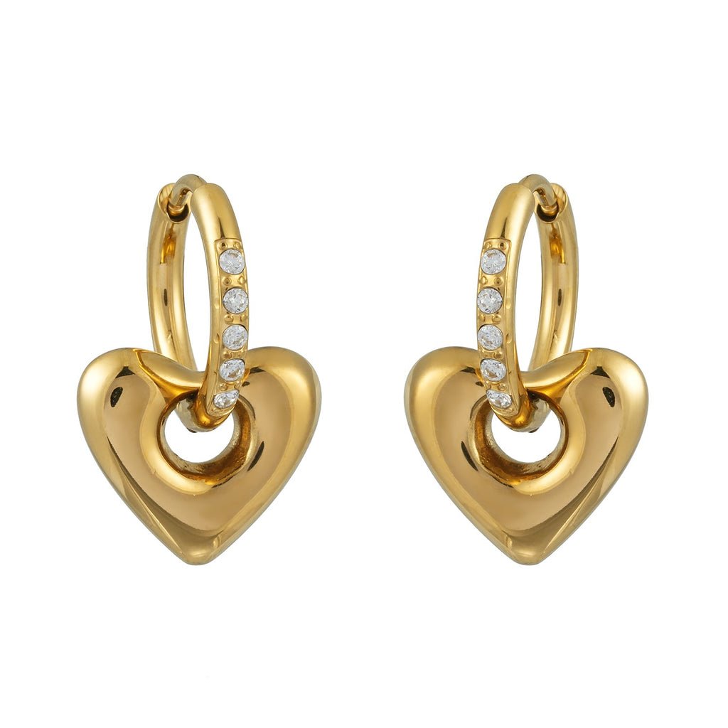 BISHAARA Gold: Zirconia Embedded Heart Charm Hoop Earrings – Forever Love