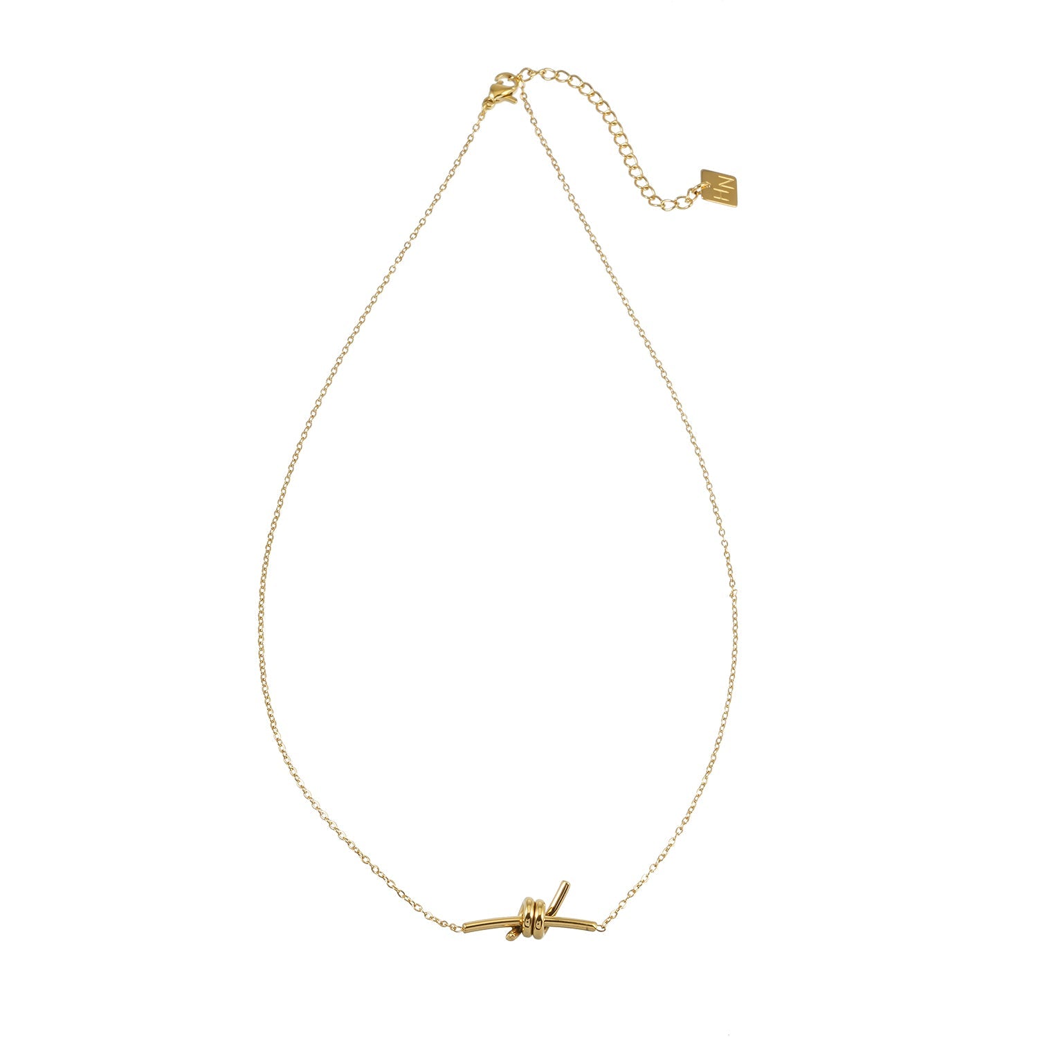 LARISA Gold: Bar Pendant Necklace with Knotted Symbol Detail