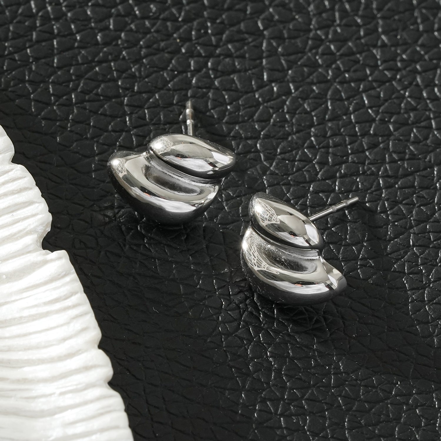 ARTEMIS Silver (White Gold): Contemporary Abstract Shaped Stud Earrings