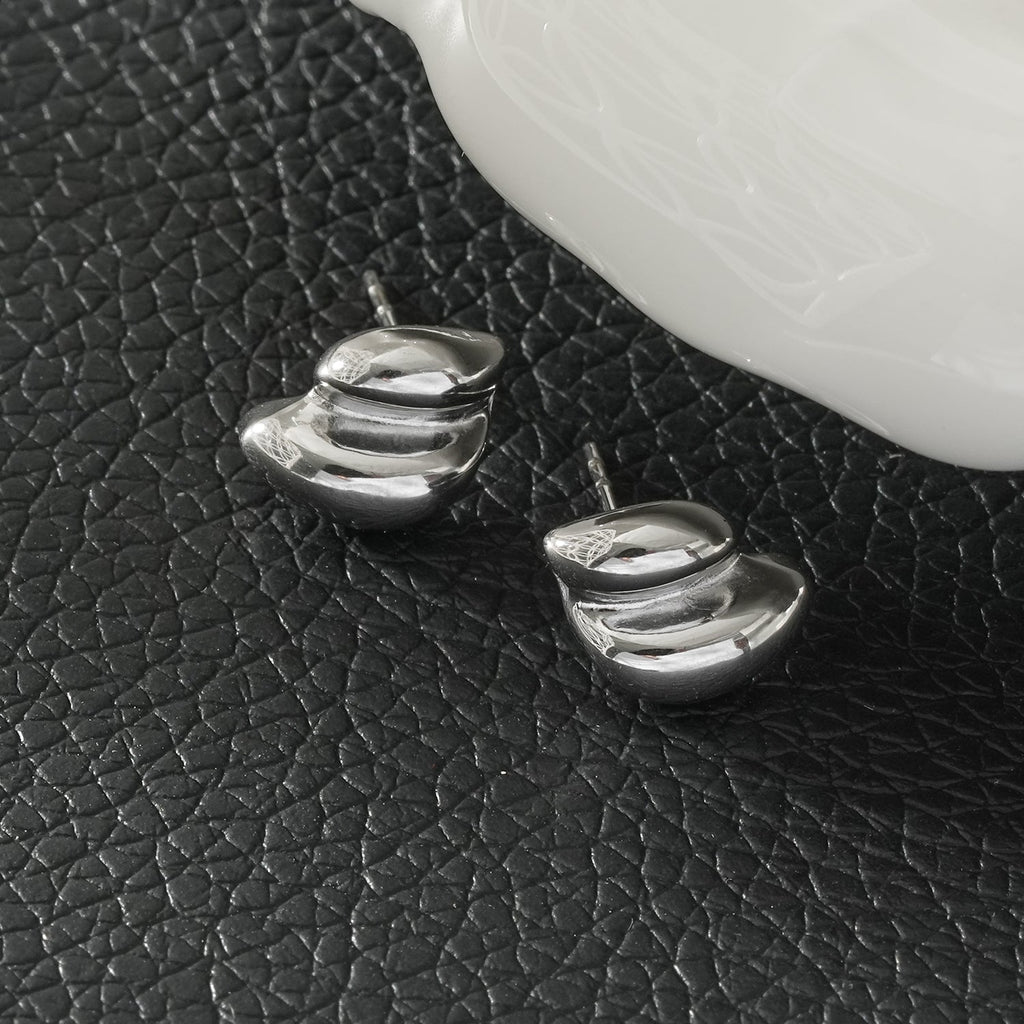 ARTEMIS Silver (White Gold): Contemporary Abstract Shaped Stud Earrings