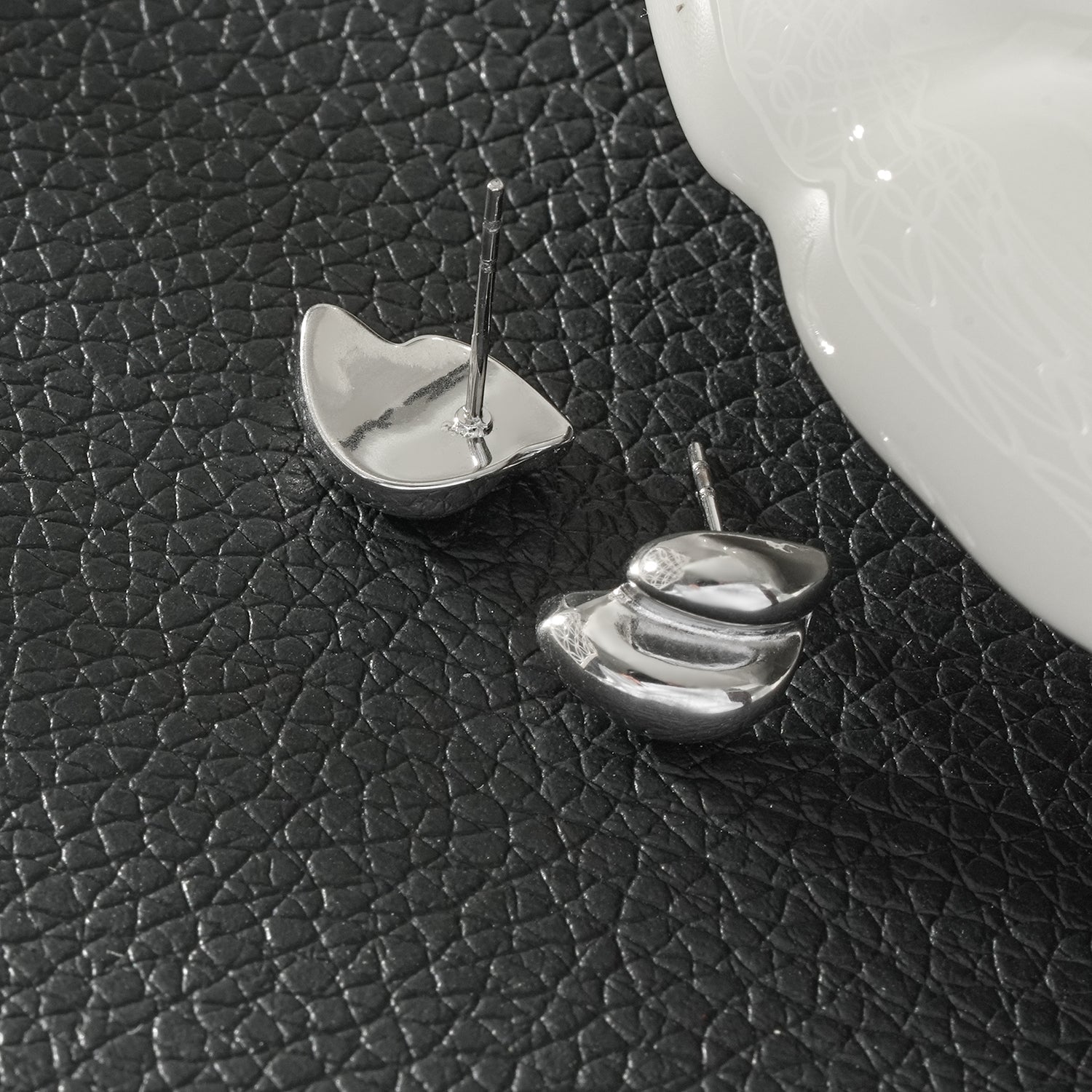 ARTEMIS Silver (White Gold): Contemporary Abstract Shaped Stud Earrings