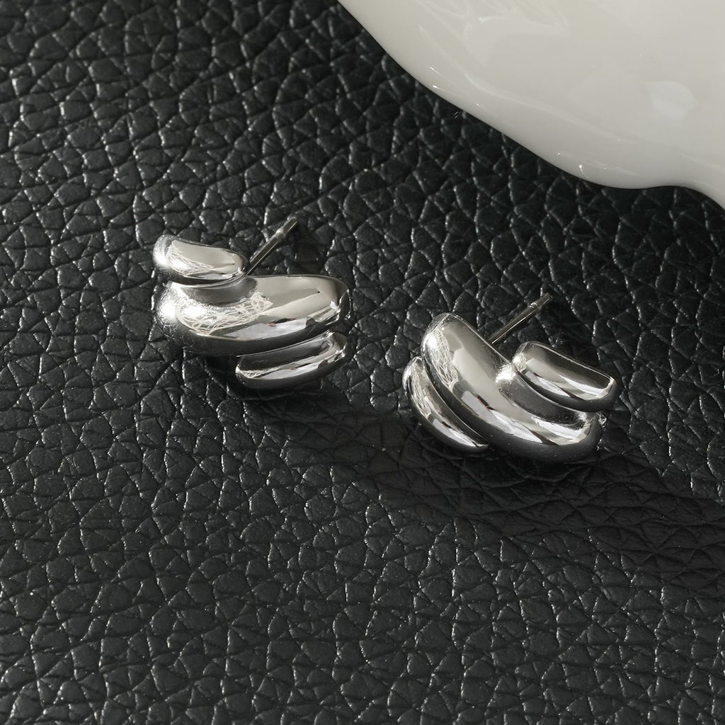 BRIGITTA Silver (White Gold): Contemporary Abstract Shaped Stud Earrings