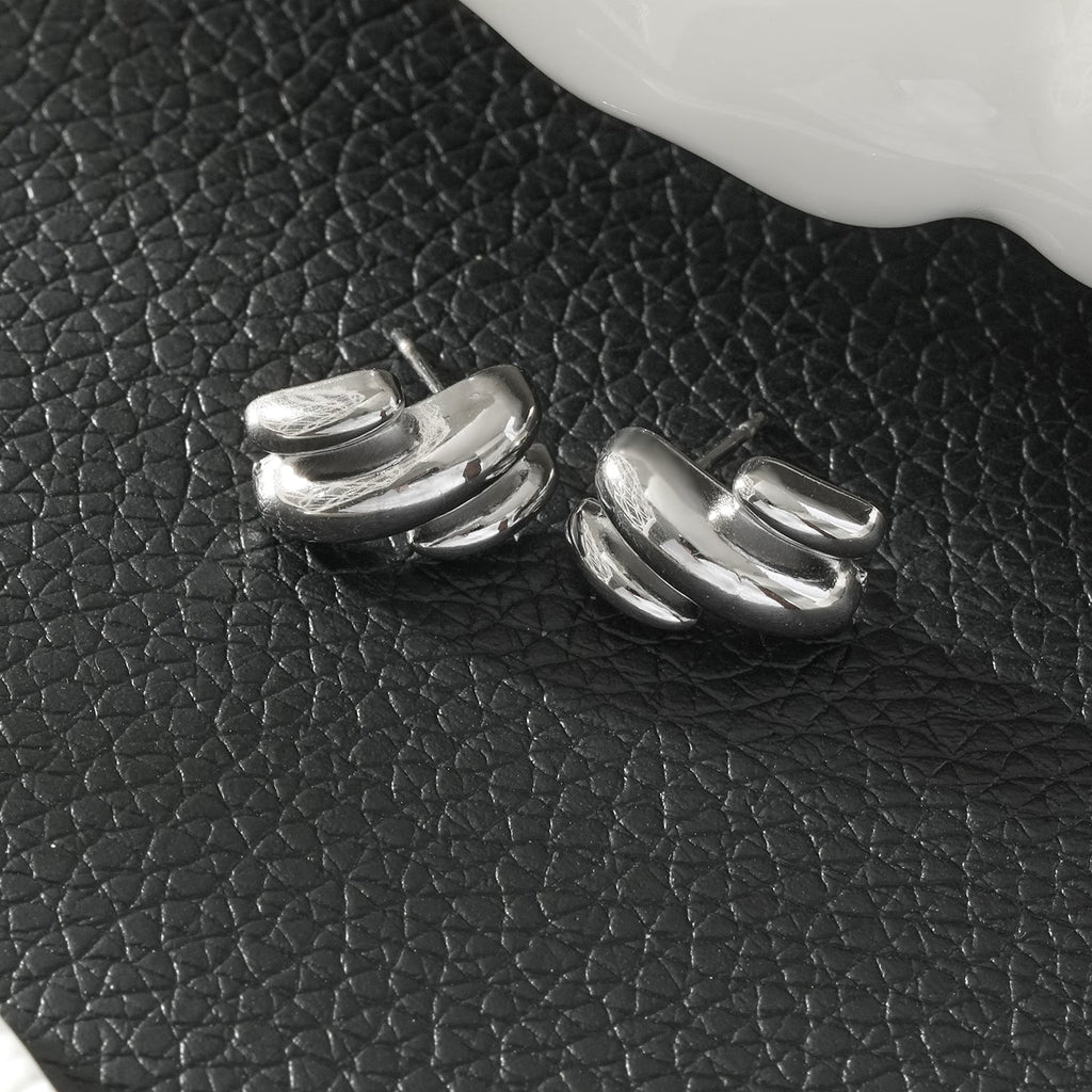 BRIGITTA Silver (White Gold): Contemporary Abstract Shaped Stud Earrings