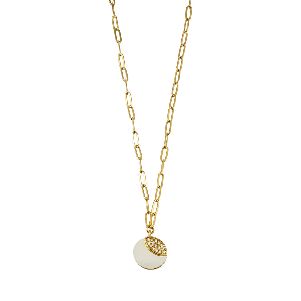 MOGGNA Gold: Coastal Shell Charm Necklace with Oval-Cut Zirconia Inlay