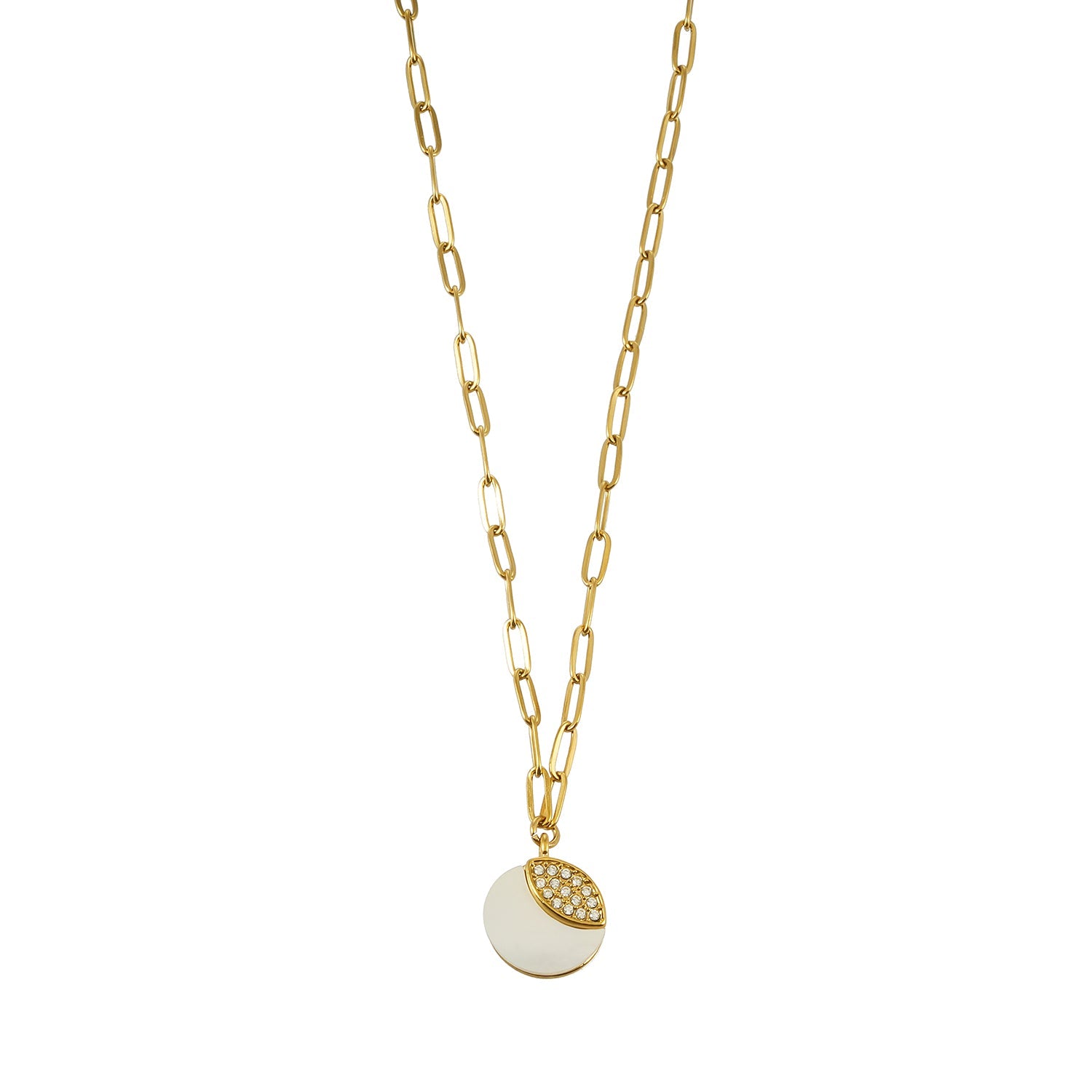 MOGGNA Gold: Coastal Shell Charm Necklace with Oval-Cut Zirconia Inlay