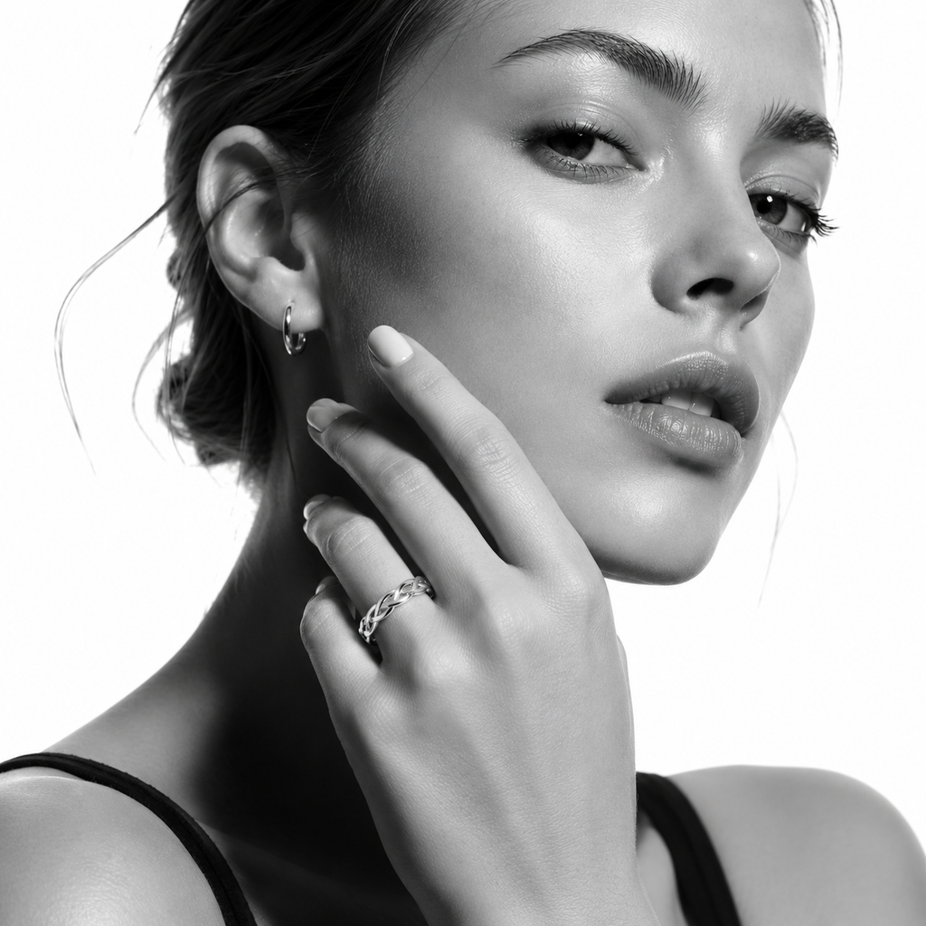 ELIOTT Silver (White Gold): Cross Over Weave Pattern Band Ring