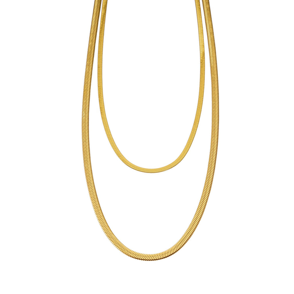 GINTA: Snake-Skin Textured 2-Layer Gold Necklace