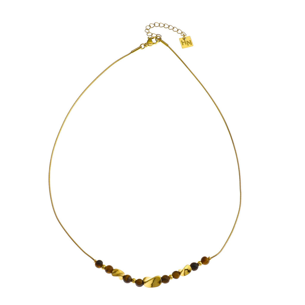 HAVANA Snake-Skin Textured Chain with Gold & Tiger's Eye Stone Charms
