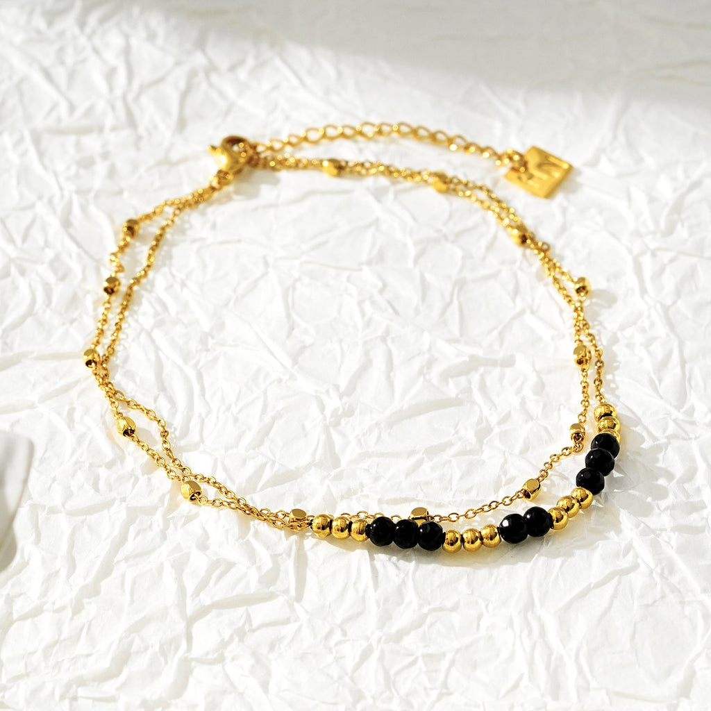 HILDA Gold Necklace: Two-in-One Square Beads & Round Beads in Black & Gold