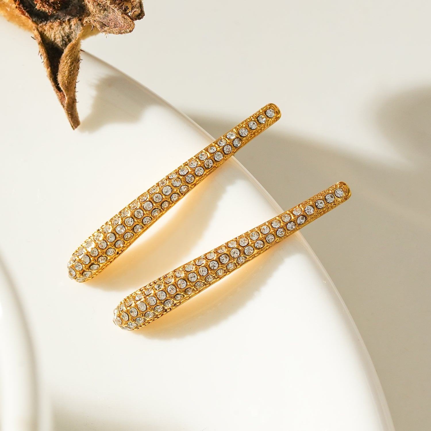 Style HILO: Curved Pavé Zirconia Shaped Stud Earrings in Silver