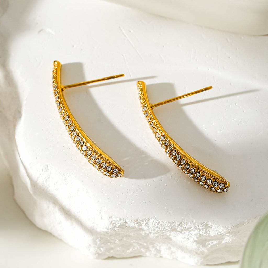 Style HILO: Curved Pavé Zirconia Shaped Stud Earrings in Silver