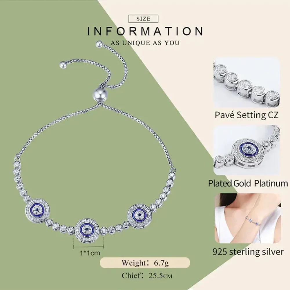925 Sterling Silver Evil Eye Tennis Bracelet