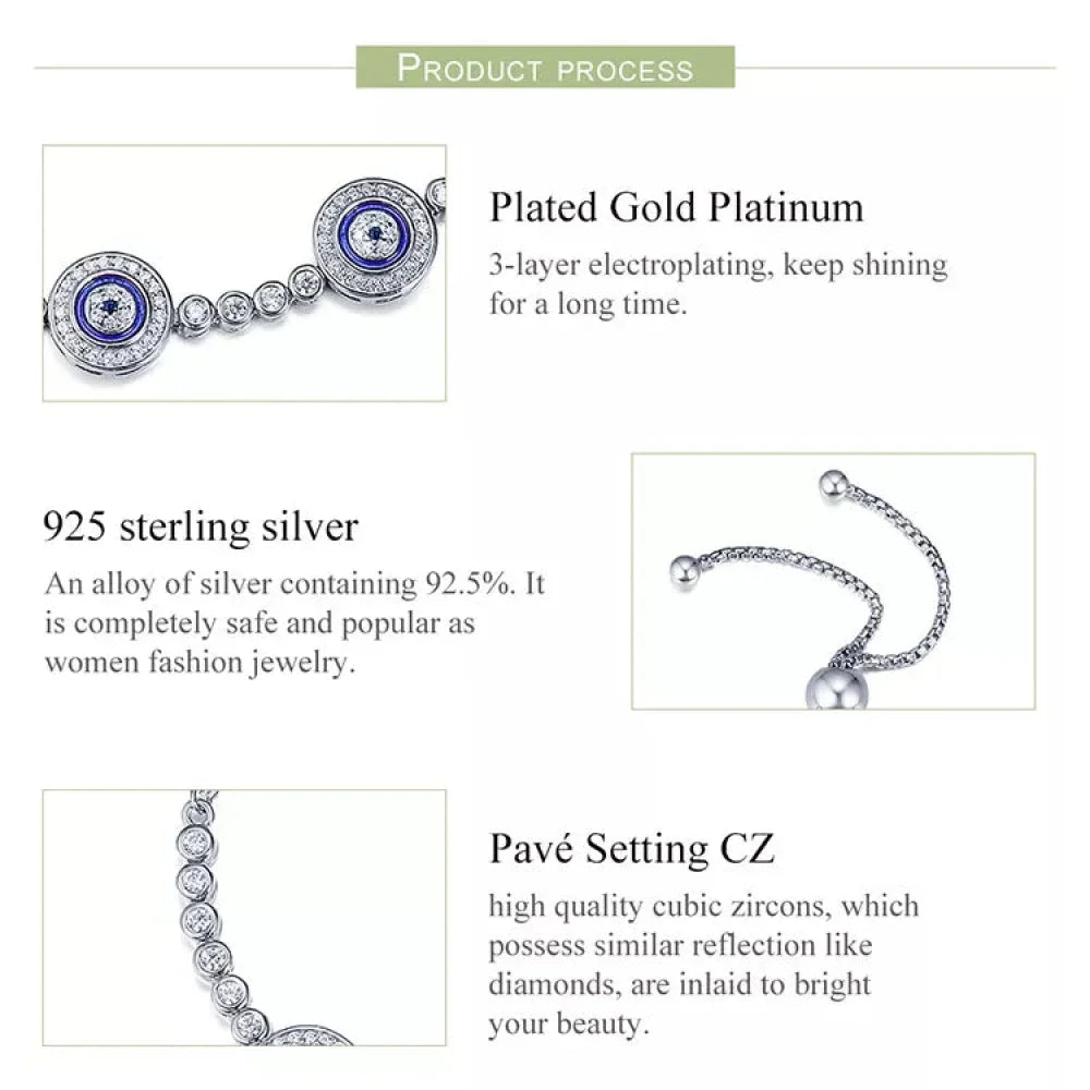 925 Sterling Silver Evil Eye Tennis Bracelet