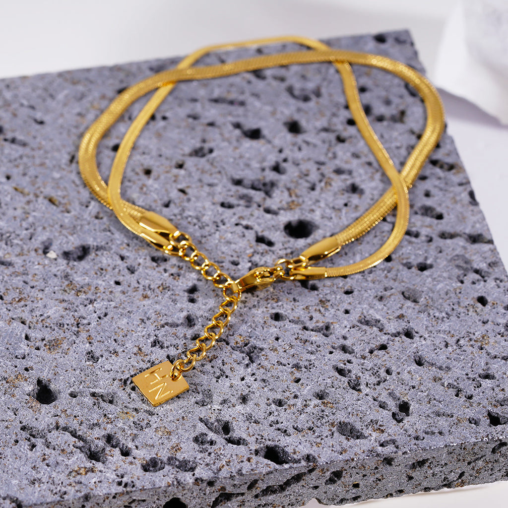 INESE: Snake-Skin Textured 2-Layer Gold Bracelet