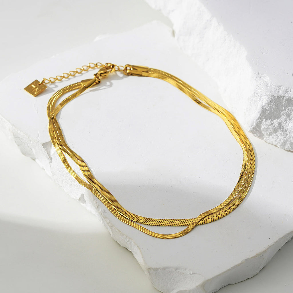 INESE LG: Snake-Skin Textured 2-Layer Gold Anklet