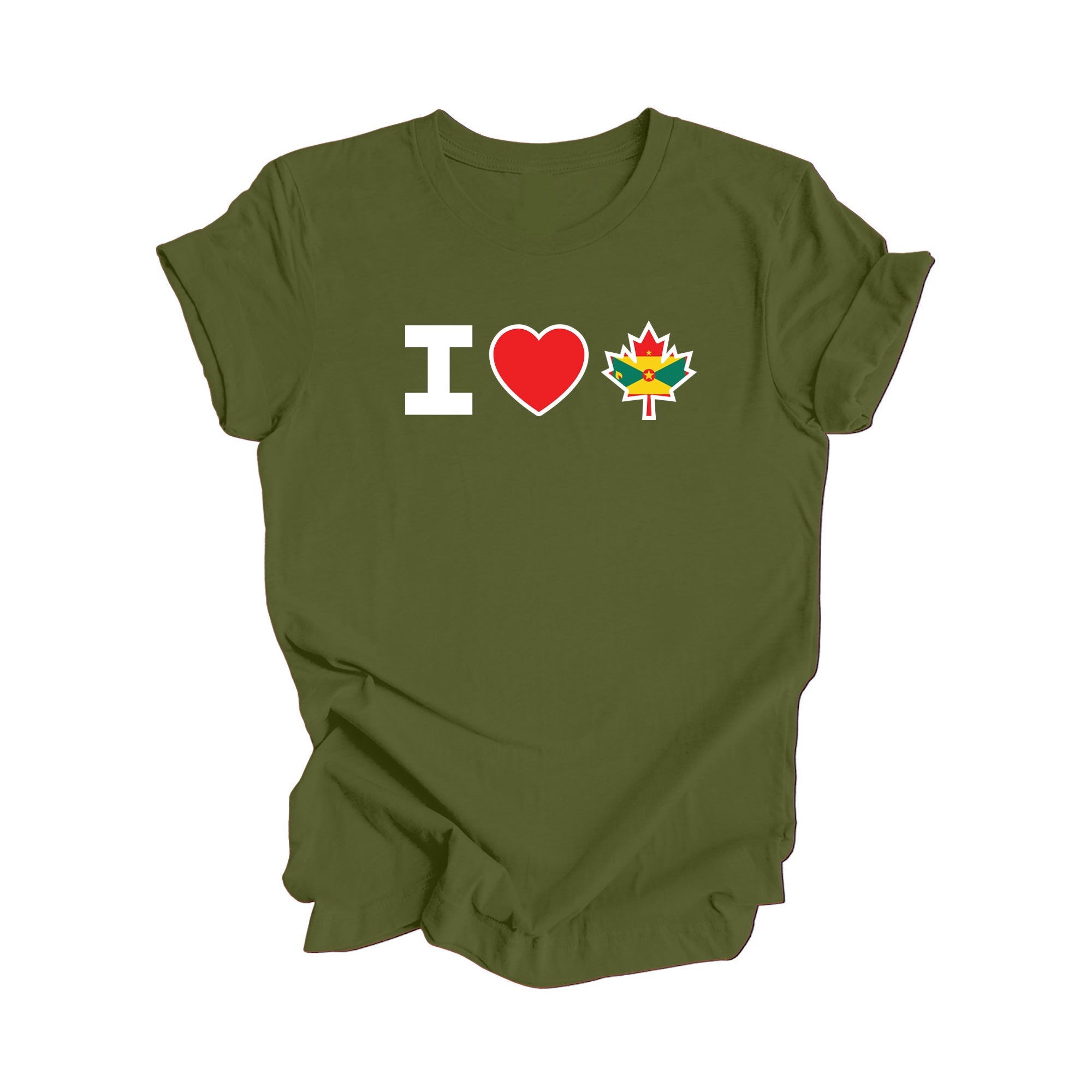 I Love Canada - Canadian Maple Leaf with Grenadian Flag, Canadian Gift T-Shirt, Grenadian Present, National Flag Tee Shirt - Inspired X