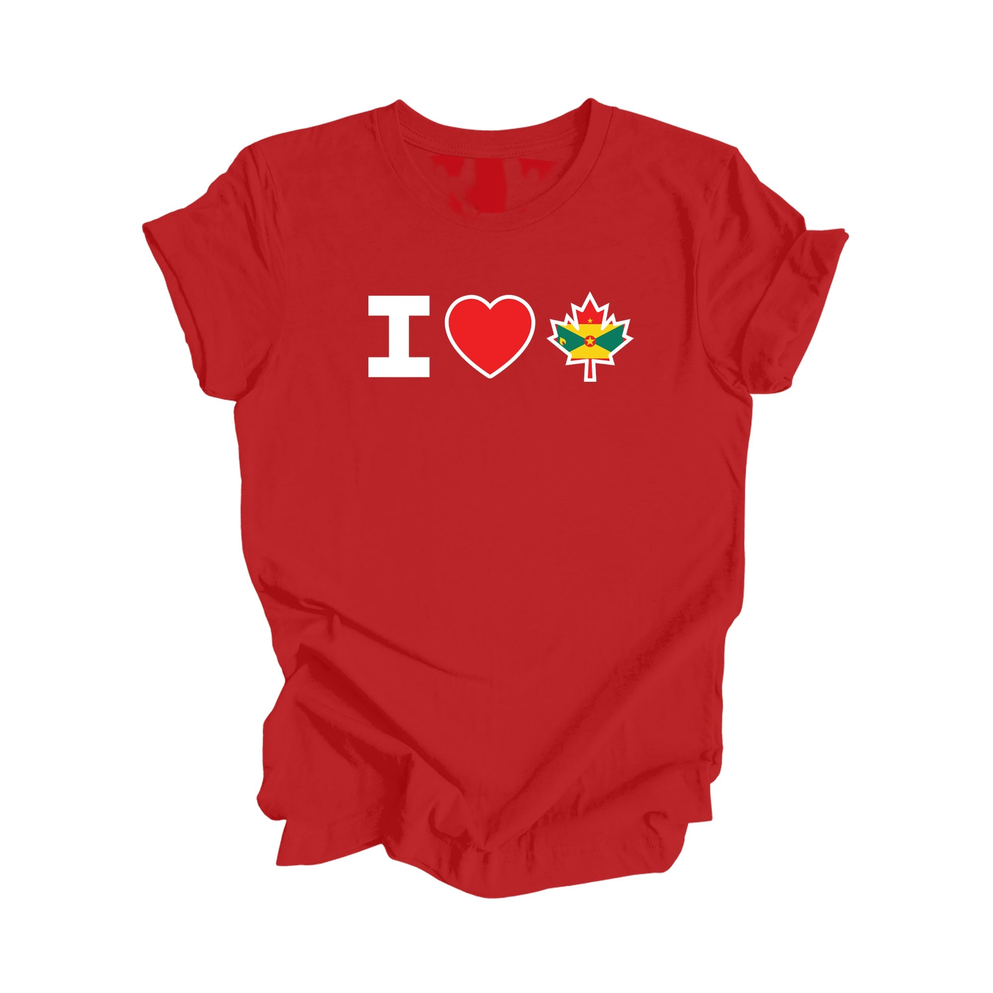 I Love Canada - Canadian Maple Leaf with Grenadian Flag, Canadian Gift T-Shirt, Grenadian Present, National Flag Tee Shirt - Inspired X