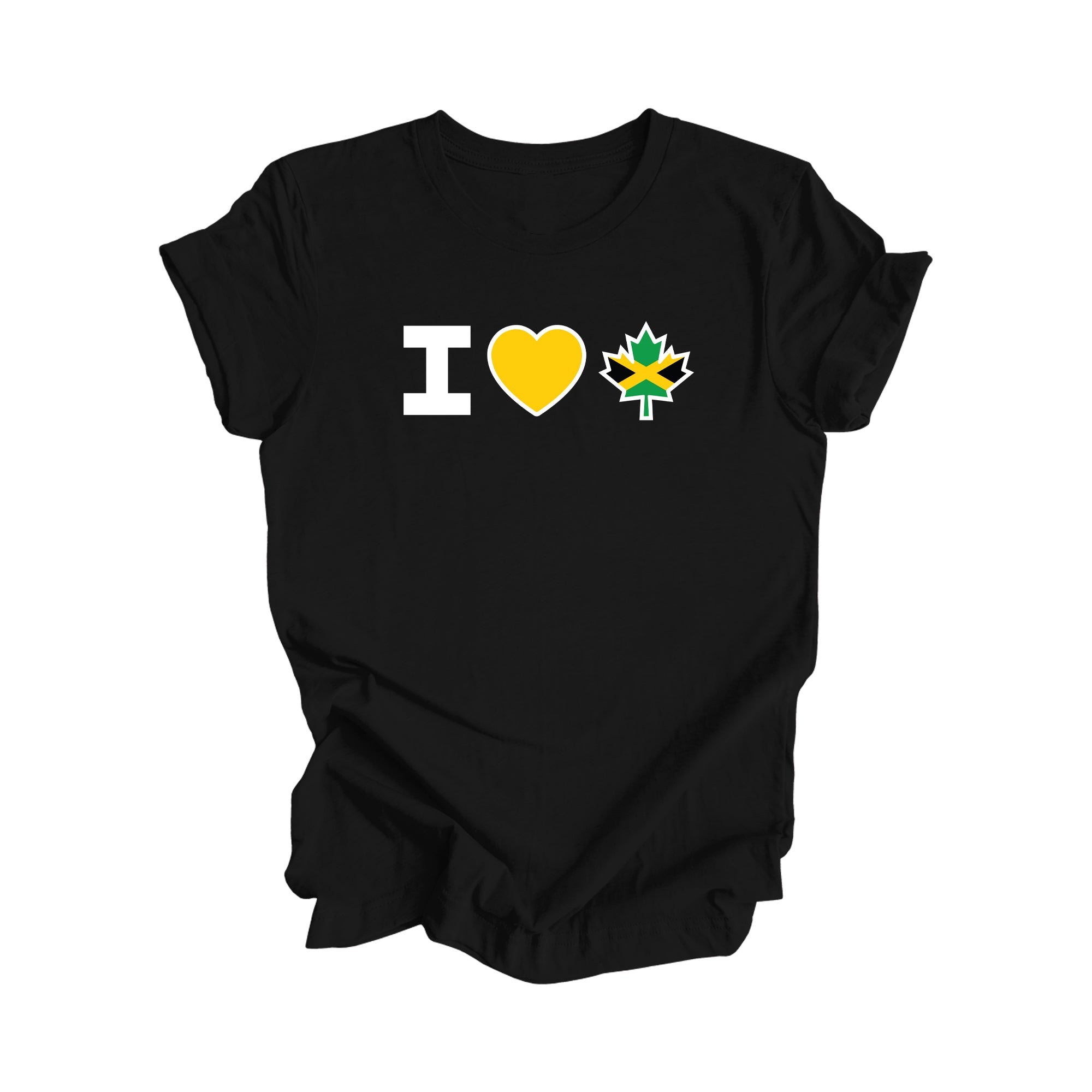 I Love Canada - Canadian Maple Leaf with Jamaica Flag, Canadian Gift T-Shirt, Jamaican Present, National Flag Tee Shirt - Inspired X