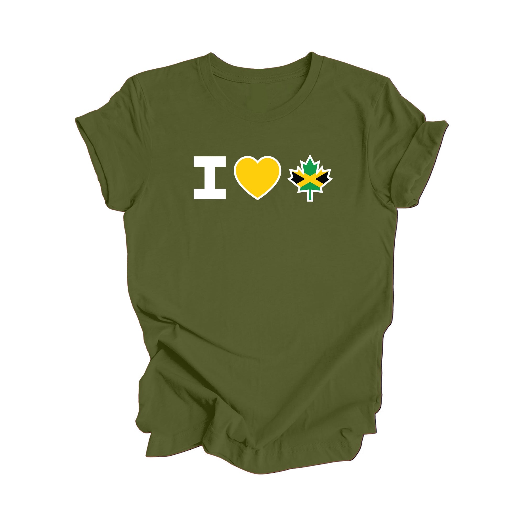 I Love Canada - Canadian Maple Leaf with Jamaica Flag, Canadian Gift T-Shirt, Jamaican Present, National Flag Tee Shirt - Inspired X