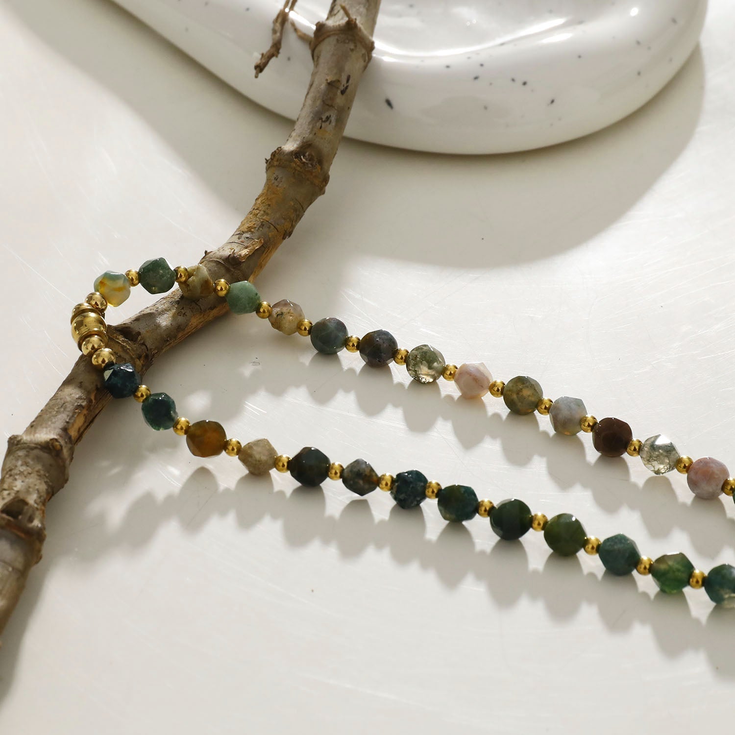 JULIETTA: Indian Agate Stones & Gold Beaded Chain Necklace