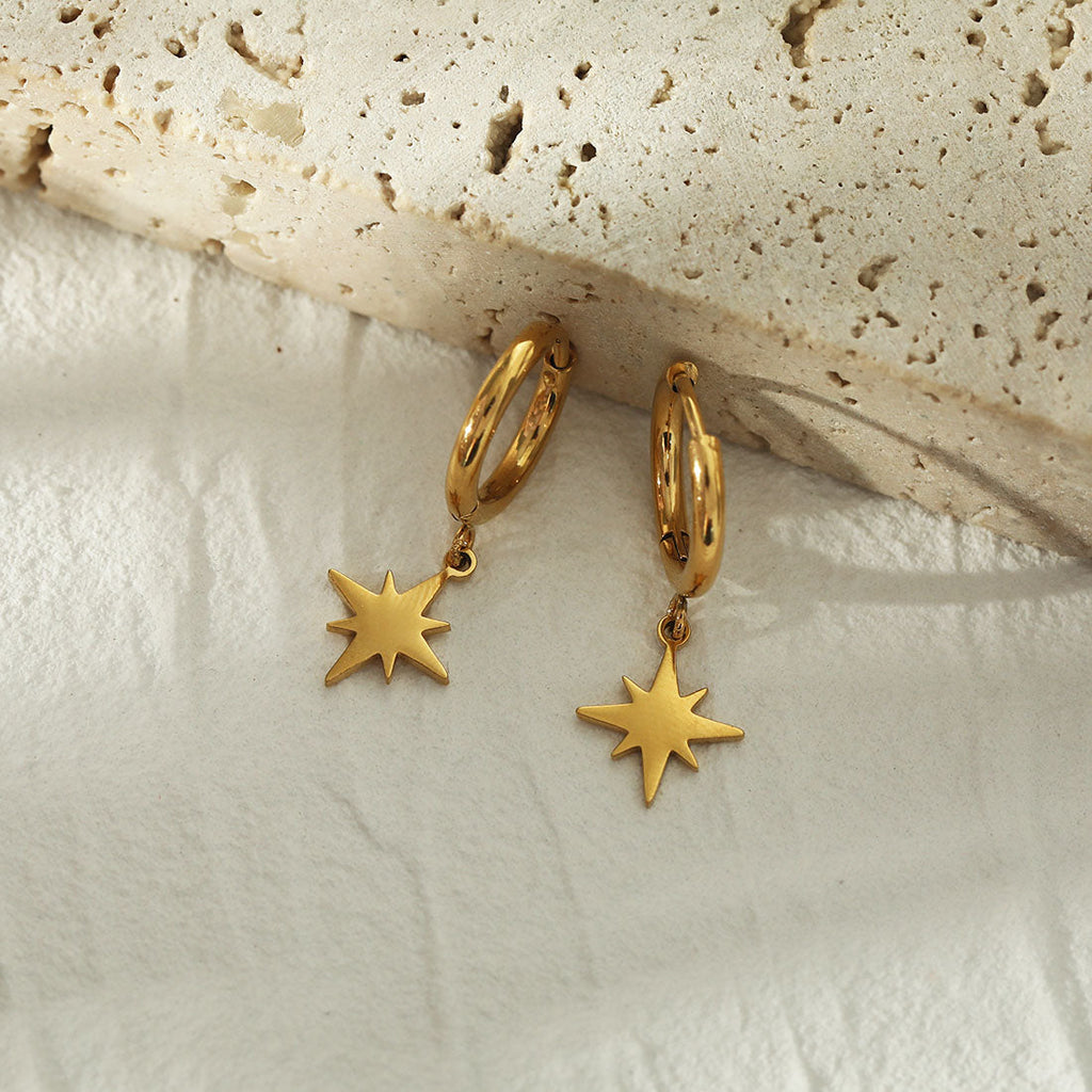 KAYLIN Gold: Mini Hoops with Star Charm Earrings