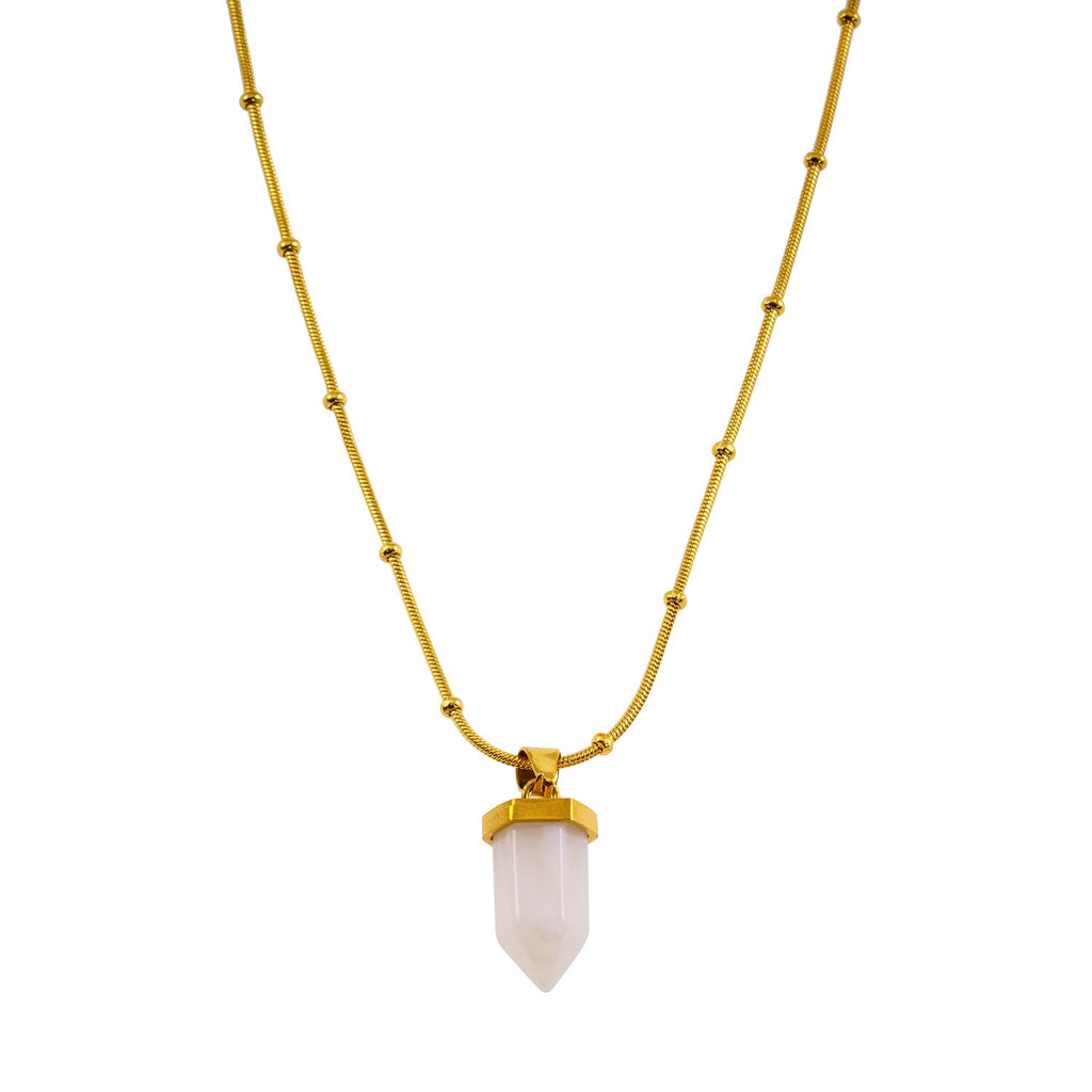 MAKEDA: Amethyst Stone Pendant Anchored on a Beaded Snake Skin Textured Chain Necklace