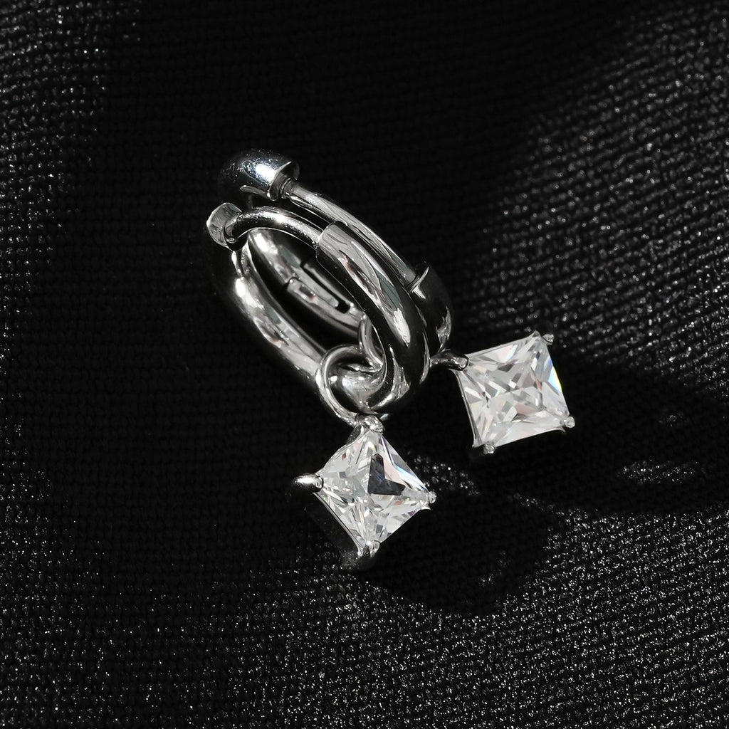 MORANDI White Gold (Silver Toned): Vintage Inspired Hoops with Removable Moissanite Charms